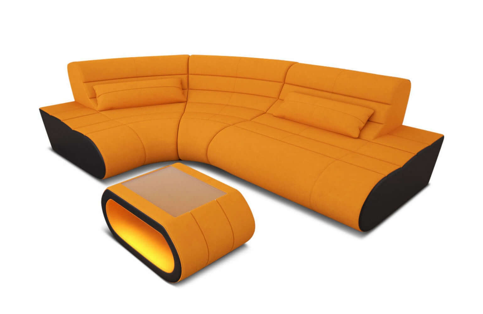 Mini Stoff Ecksofa Concept L-Form Apricot-Schwarz