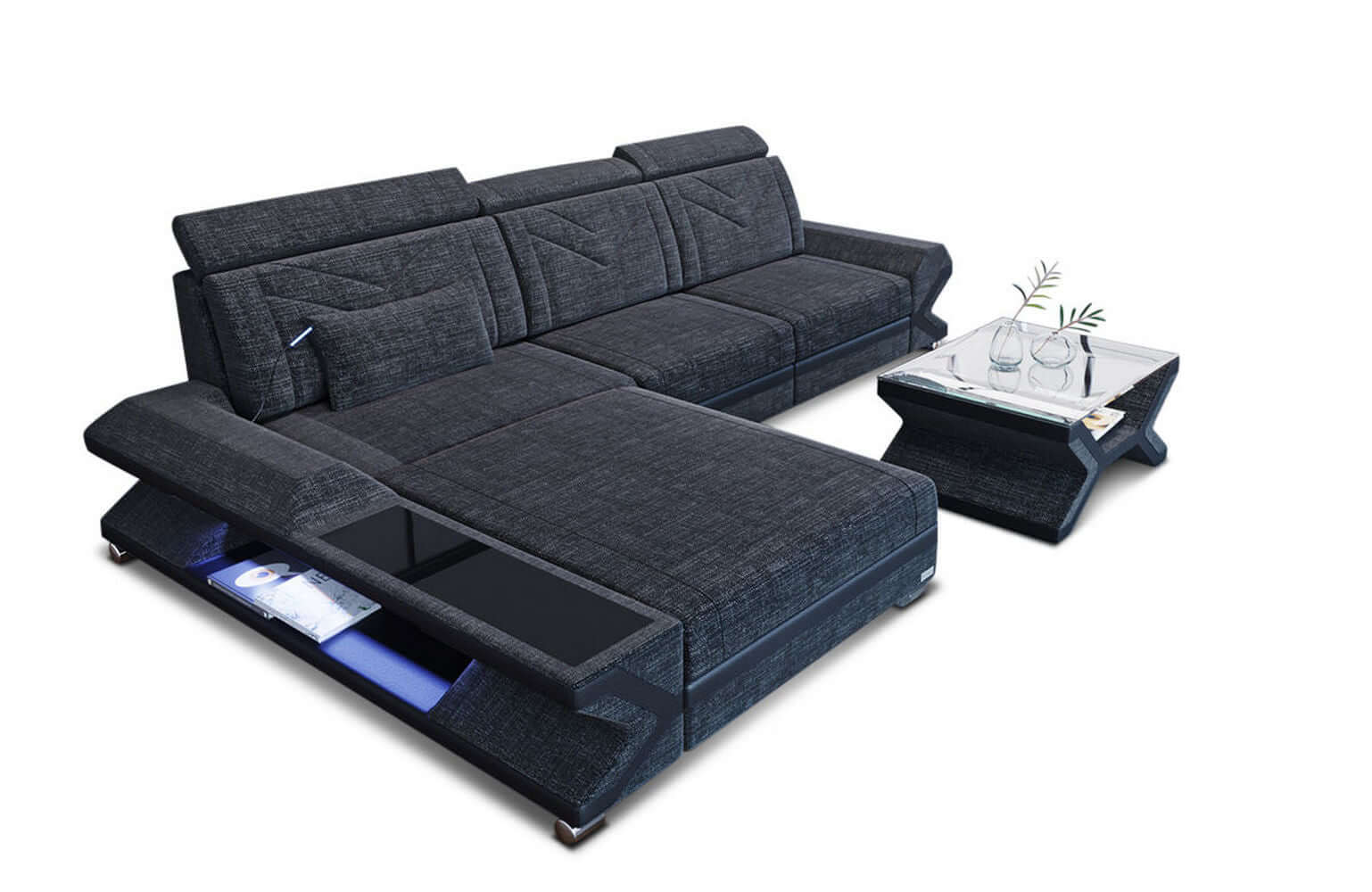 Ecksofa Napoli aus Stoff – Komfort & Stil Schwarzgrau-Schwarz