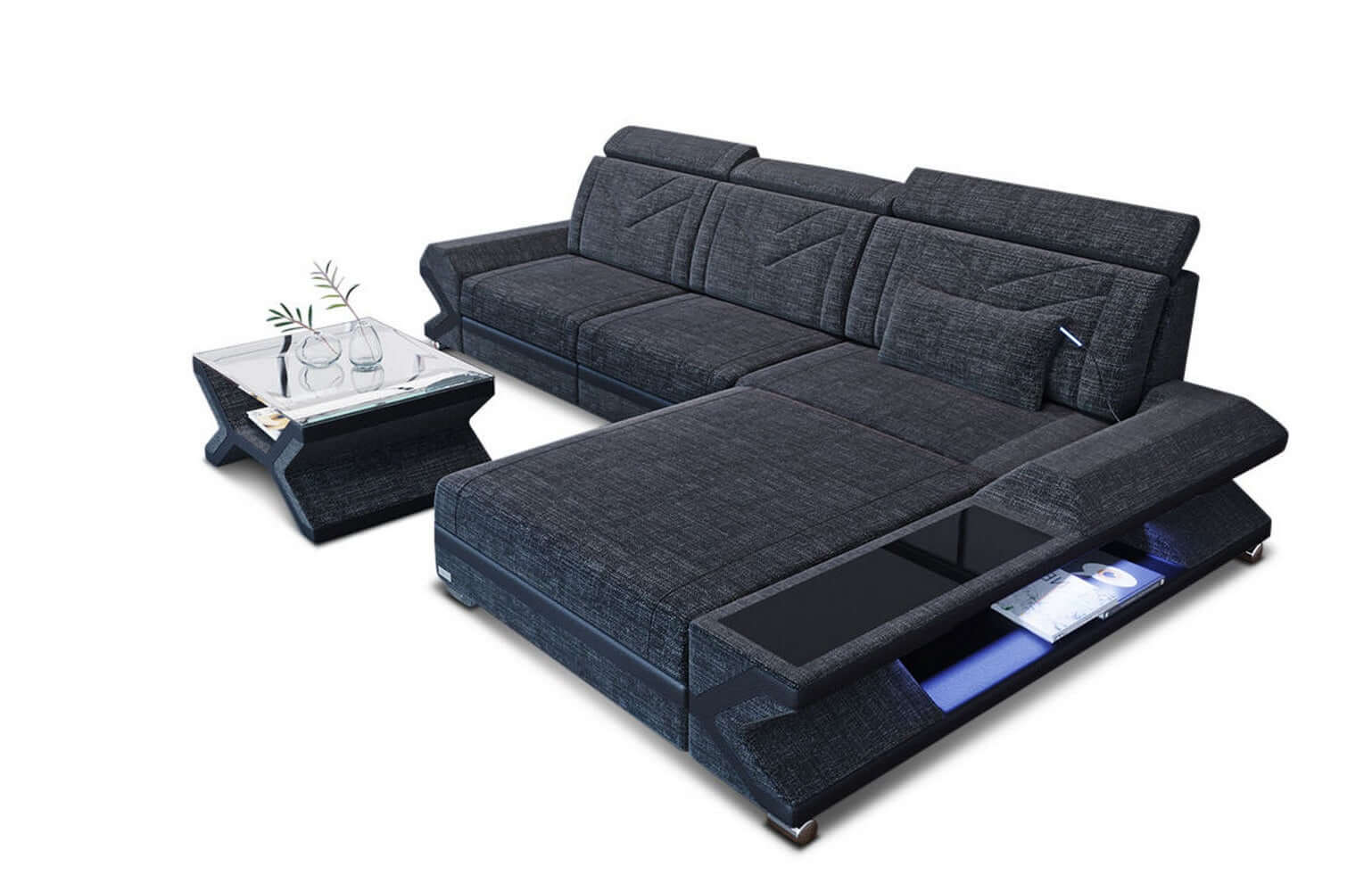 Couch Napoli L Form in Stoff schwarzgrau-schwarz