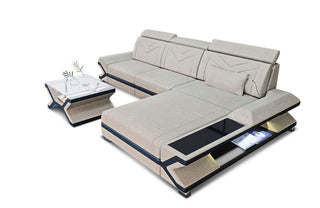 Ecksofa Napoli aus Stoff – Komfort & Stil in Strukturstoff und der Farbe Elfenbein und Schwarz - Ausrichtung rechts