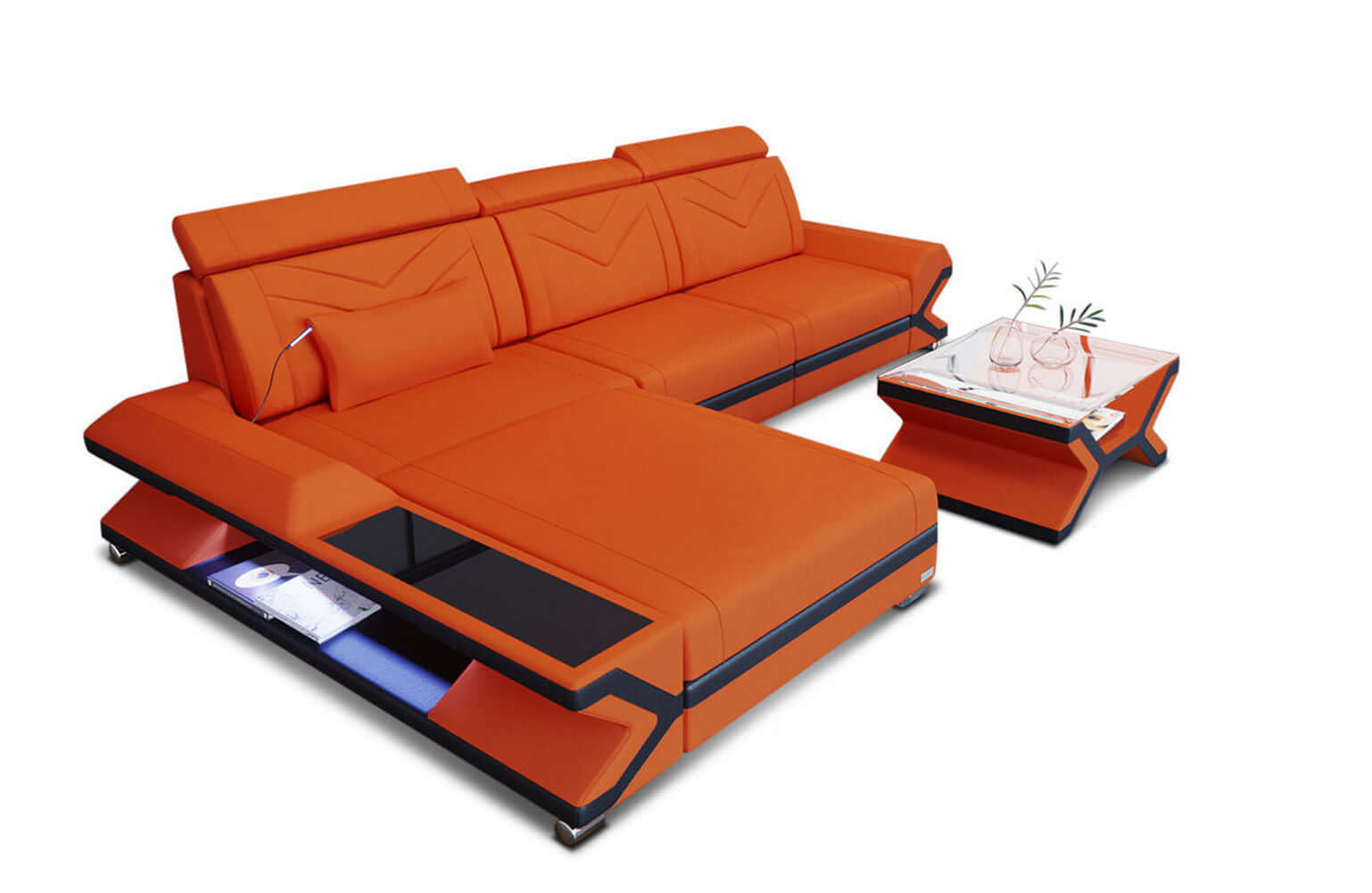 Ecksofa Napoli aus Stoff – Komfort & Stil Orange-Schwarz