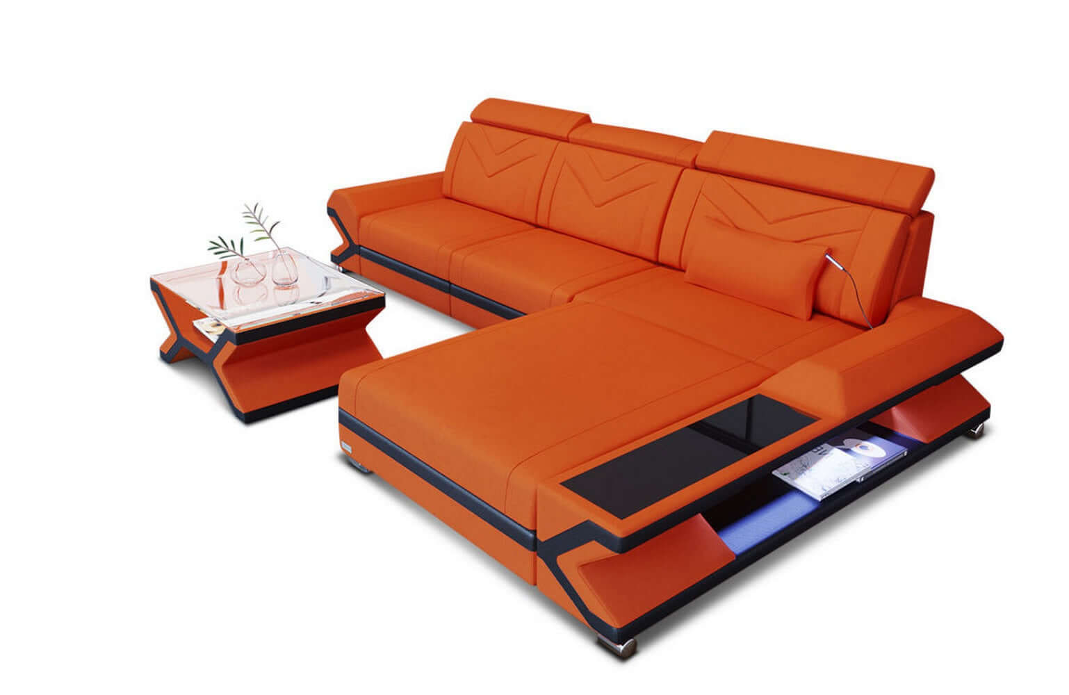 Ecksofa Napoli aus Stoff – Komfort & Stil Orange-Schwarz
