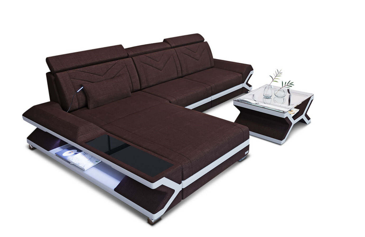 Ecksofa Napoli aus Stoff – Komfort & Stil Graubraun-Weiß