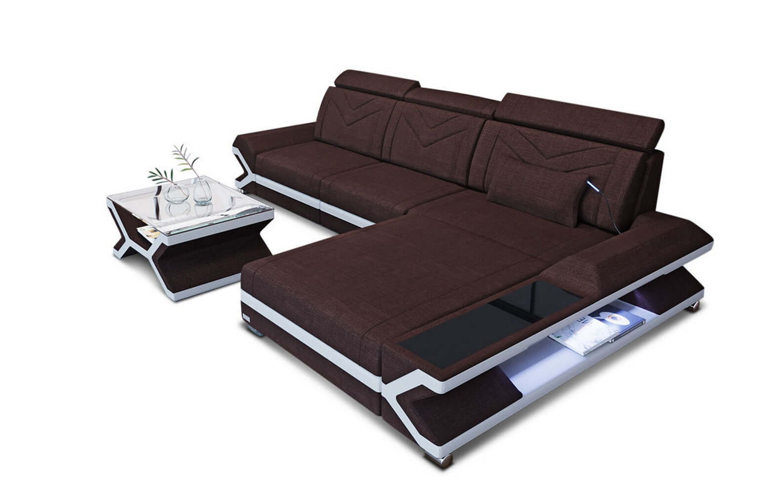 Ecksofa Napoli aus Stoff – Komfort & Stil Graubraun-Weiß