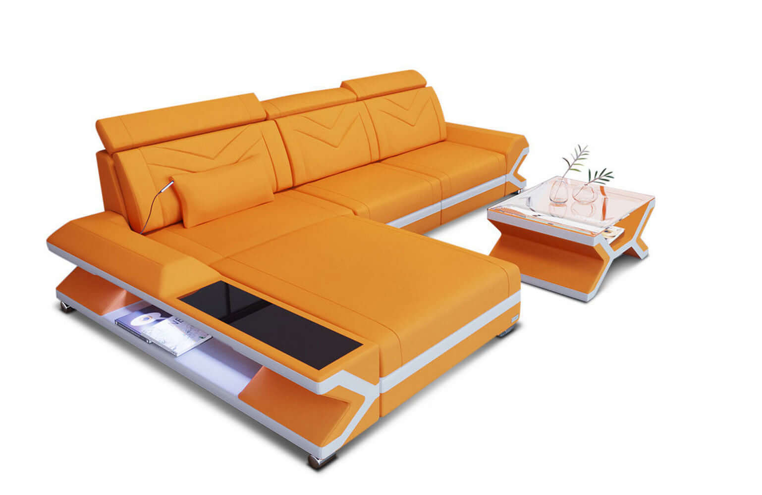 Ecksofa Napoli aus Stoff – Komfort & Stil Apricot-Weiß
