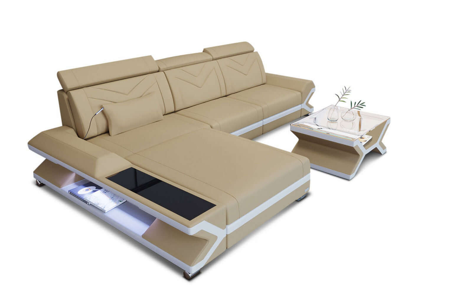 Ecksofa Napoli aus Stoff – Komfort & Stil Beige-Weiß