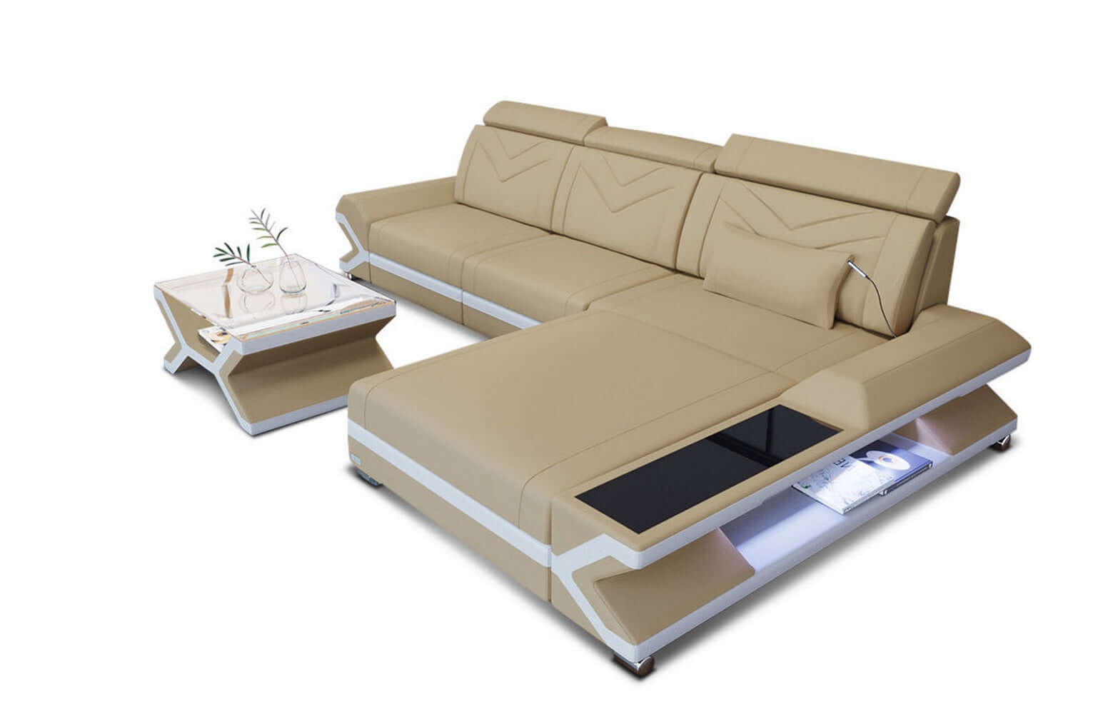 Ecksofa Napoli aus Stoff – Komfort & Stil Beige-Weiß