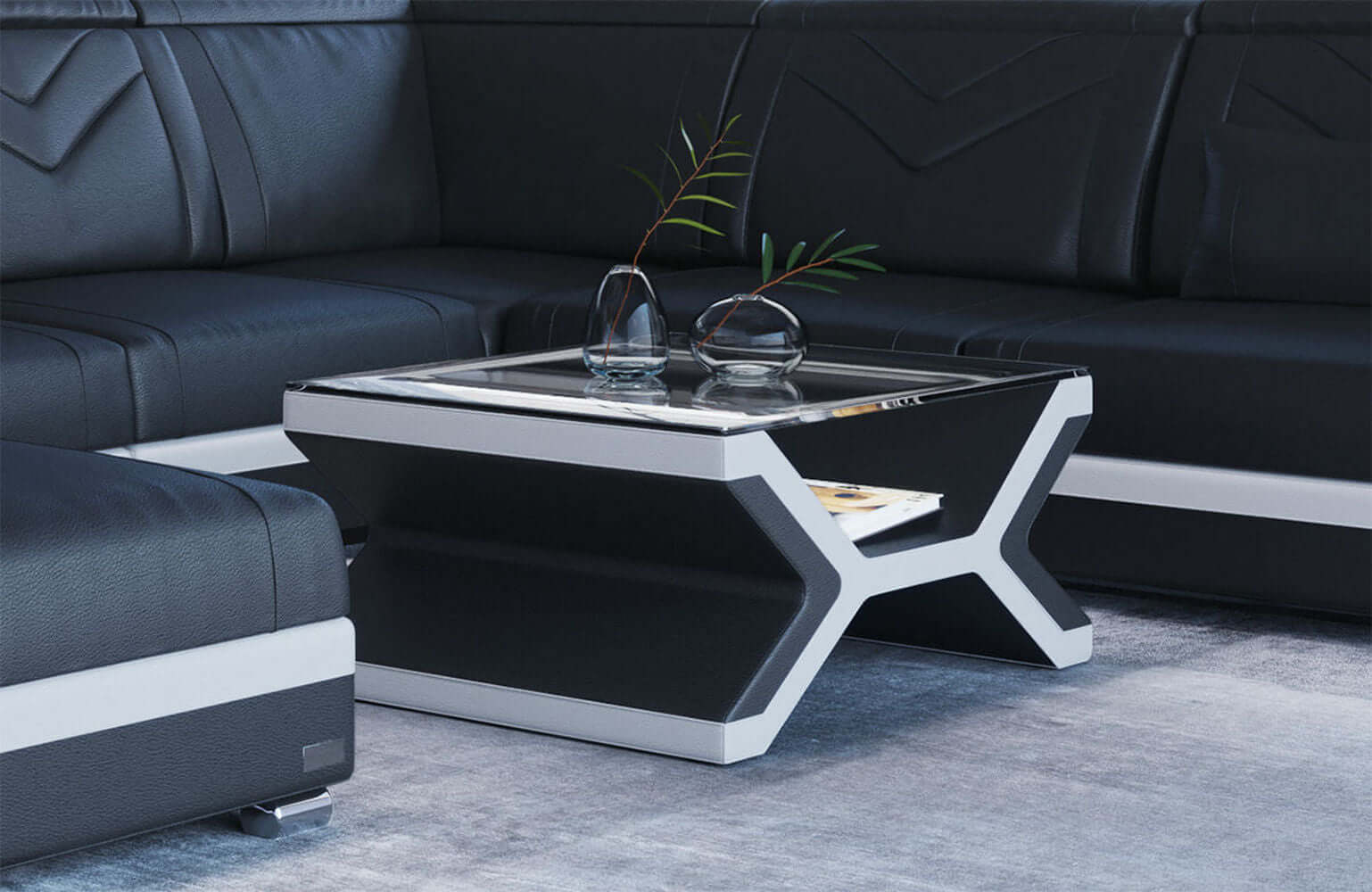 Designer Leder Couchtisch Napoli – Eleganz Grau-Weiß