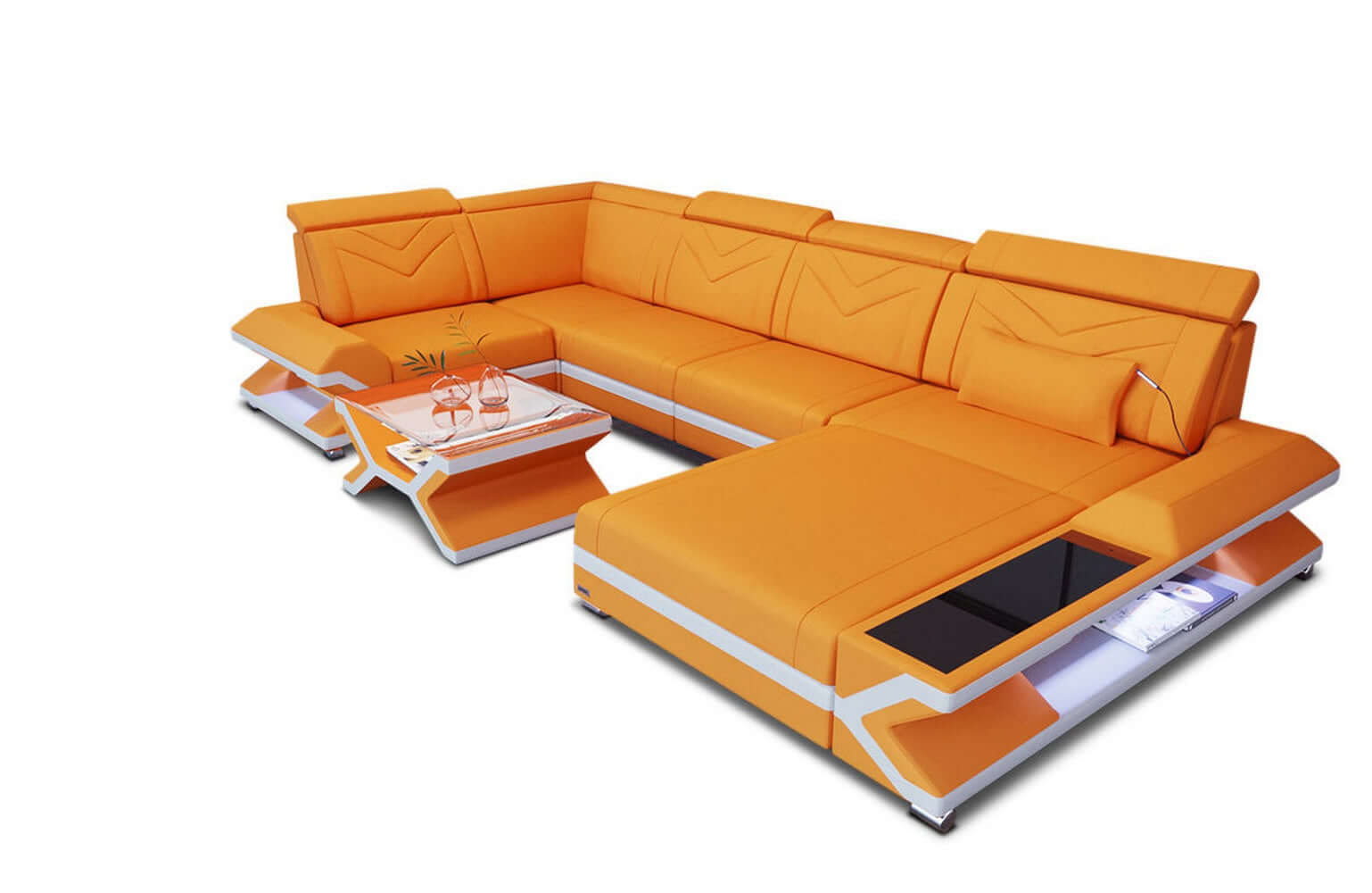 Stoff Wohnlandschaft Napoli – Modern & Gemütlich Apricot-Weiß