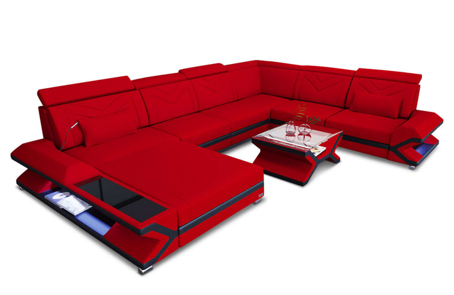 Stoff Wohnlandschaft Napoli XXL – Geräumig & Bequem Rot-Schwarz