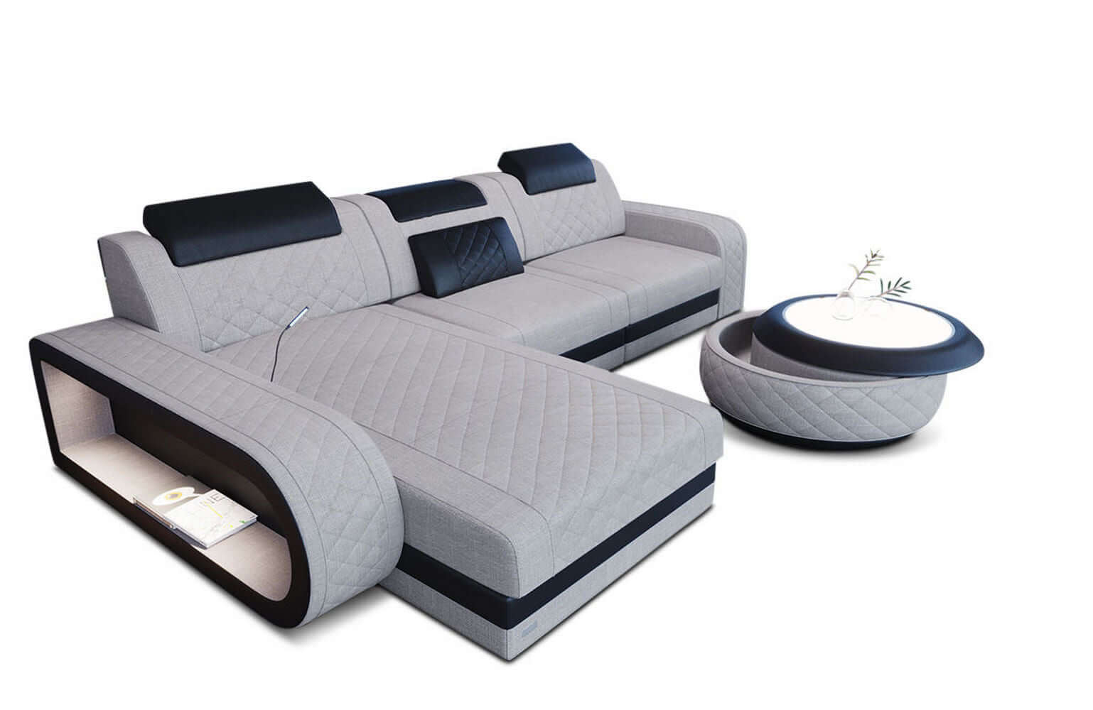 Stoffsofa Berlin L-Form Macchiato-Schwarz