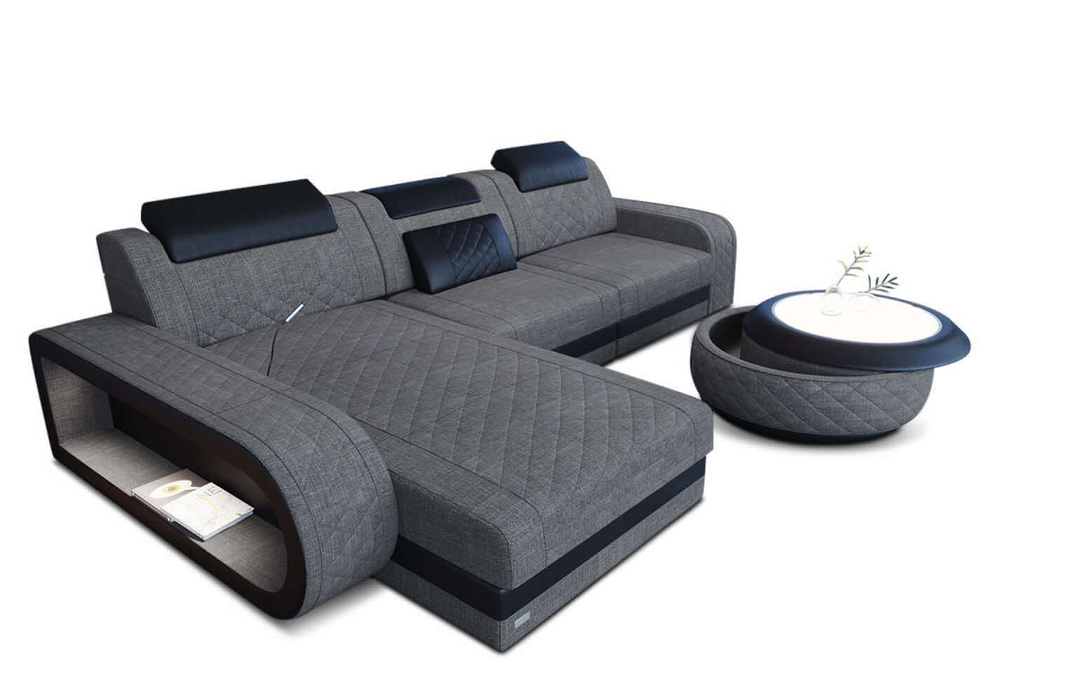 Stoff Ecksofa Berlin L Form grau-schwarz
