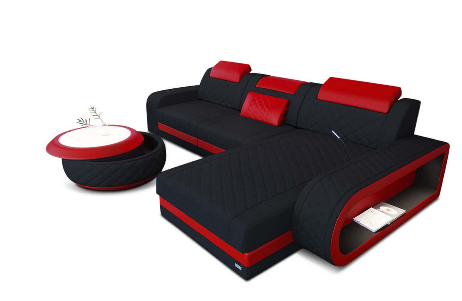 Stoffsofa Berlin L-Form Schwarz-Rot