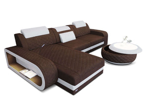 Stoffsofa Berlin L-Form in Strukturstoff und der Farbe Braun und Weiß - Ausrichtung links