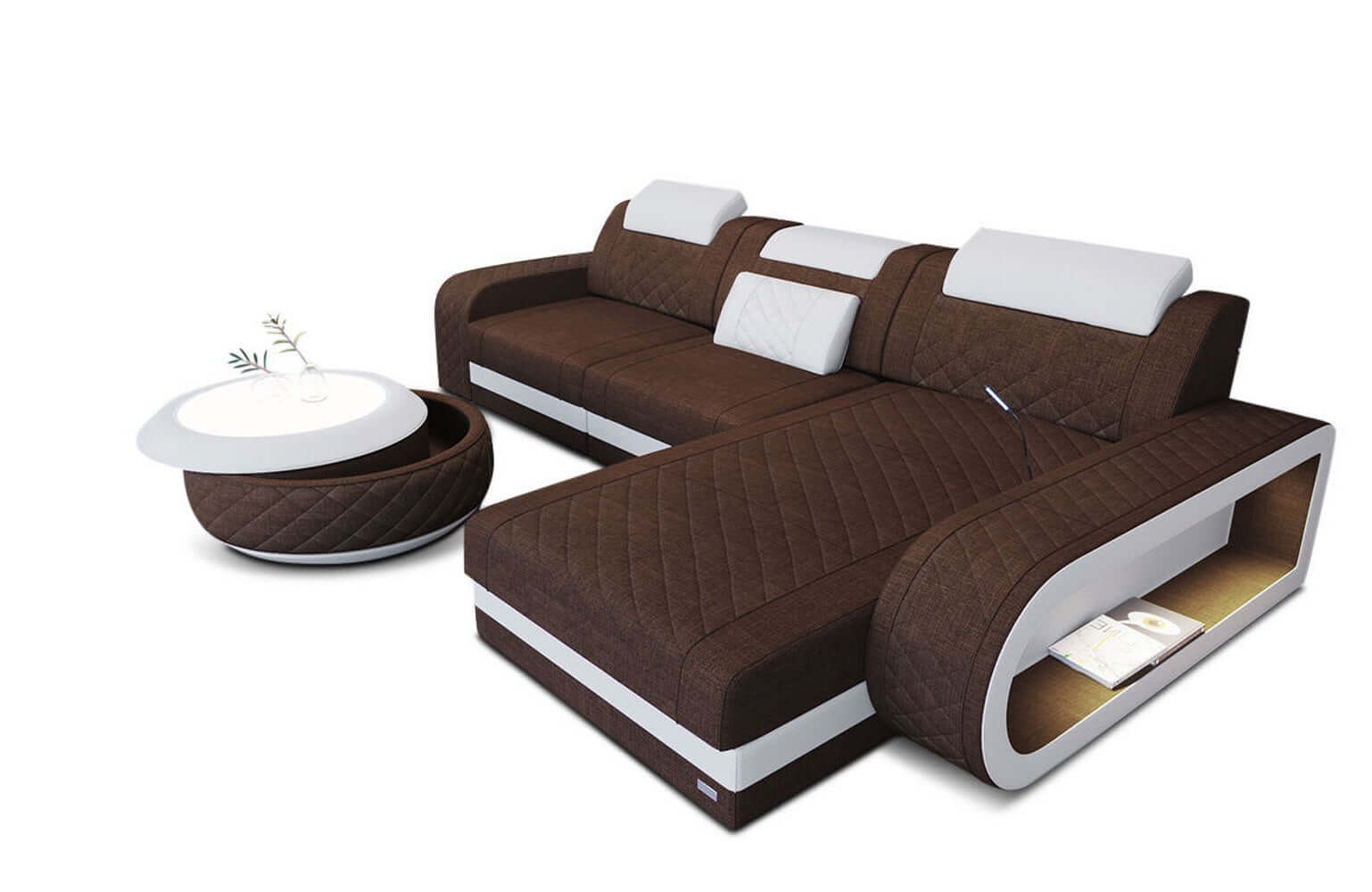 Stoffsofa Berlin L-Form Braun-Weiß
