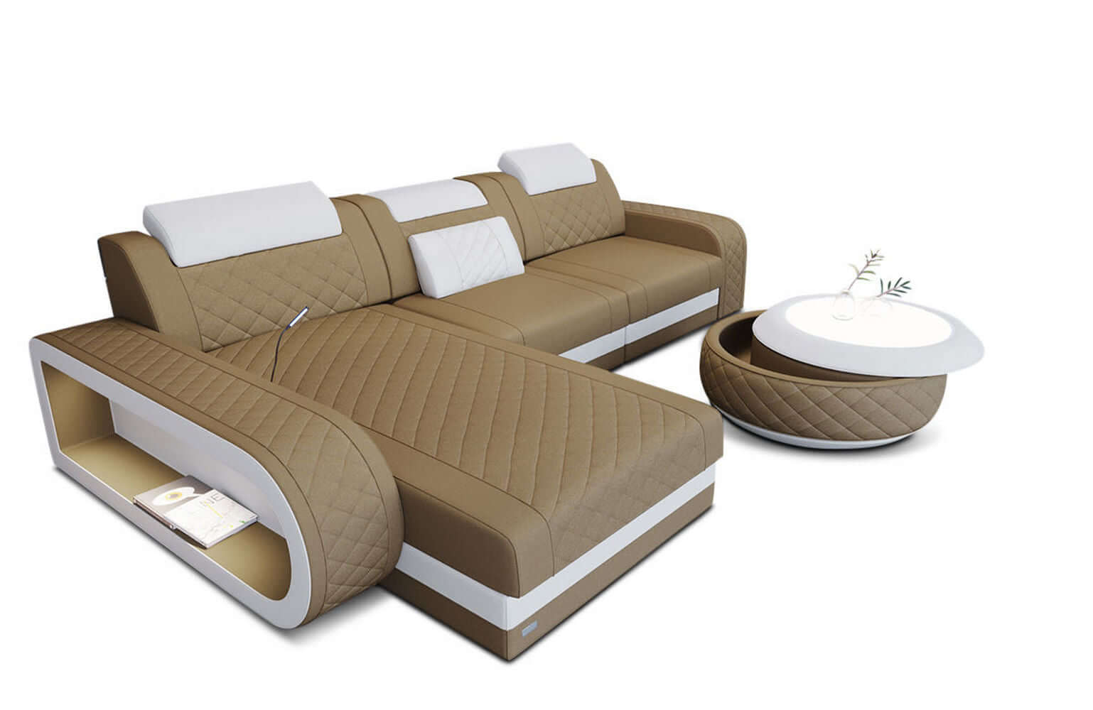 Stoffsofa Berlin L-Form Cappuccino-Weiß