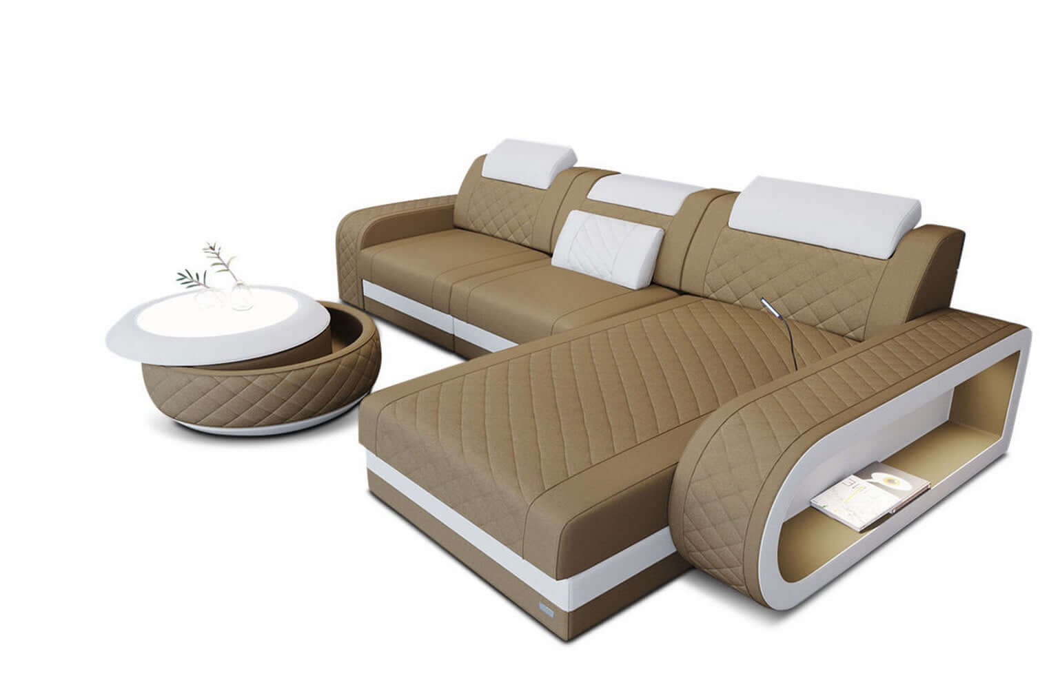 Stoffsofa Berlin L-Form Cappuccino-Weiß
