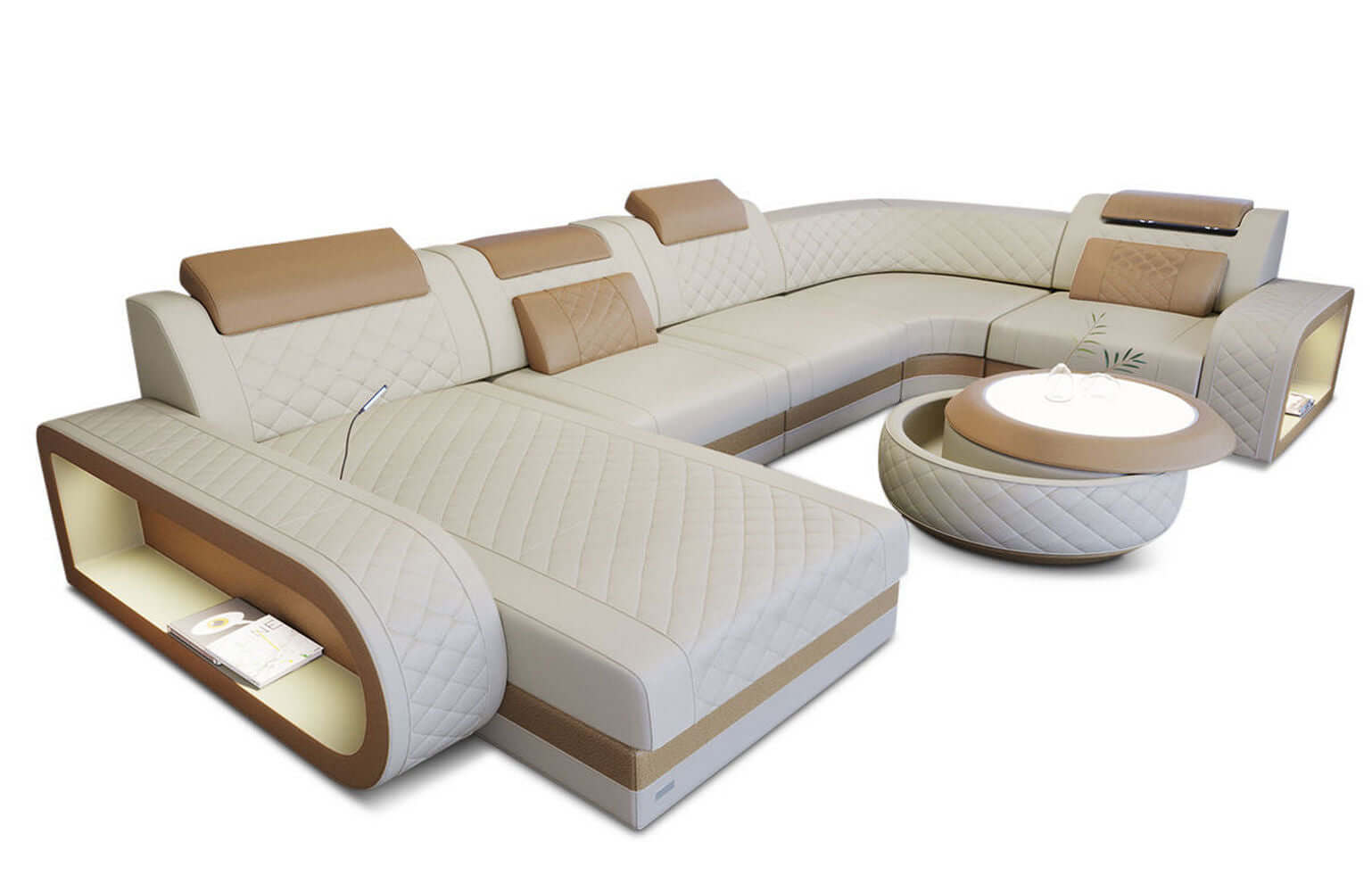 Stoff Wohnlandschaft Berlin U-Form Elfenbein-Sandbeige