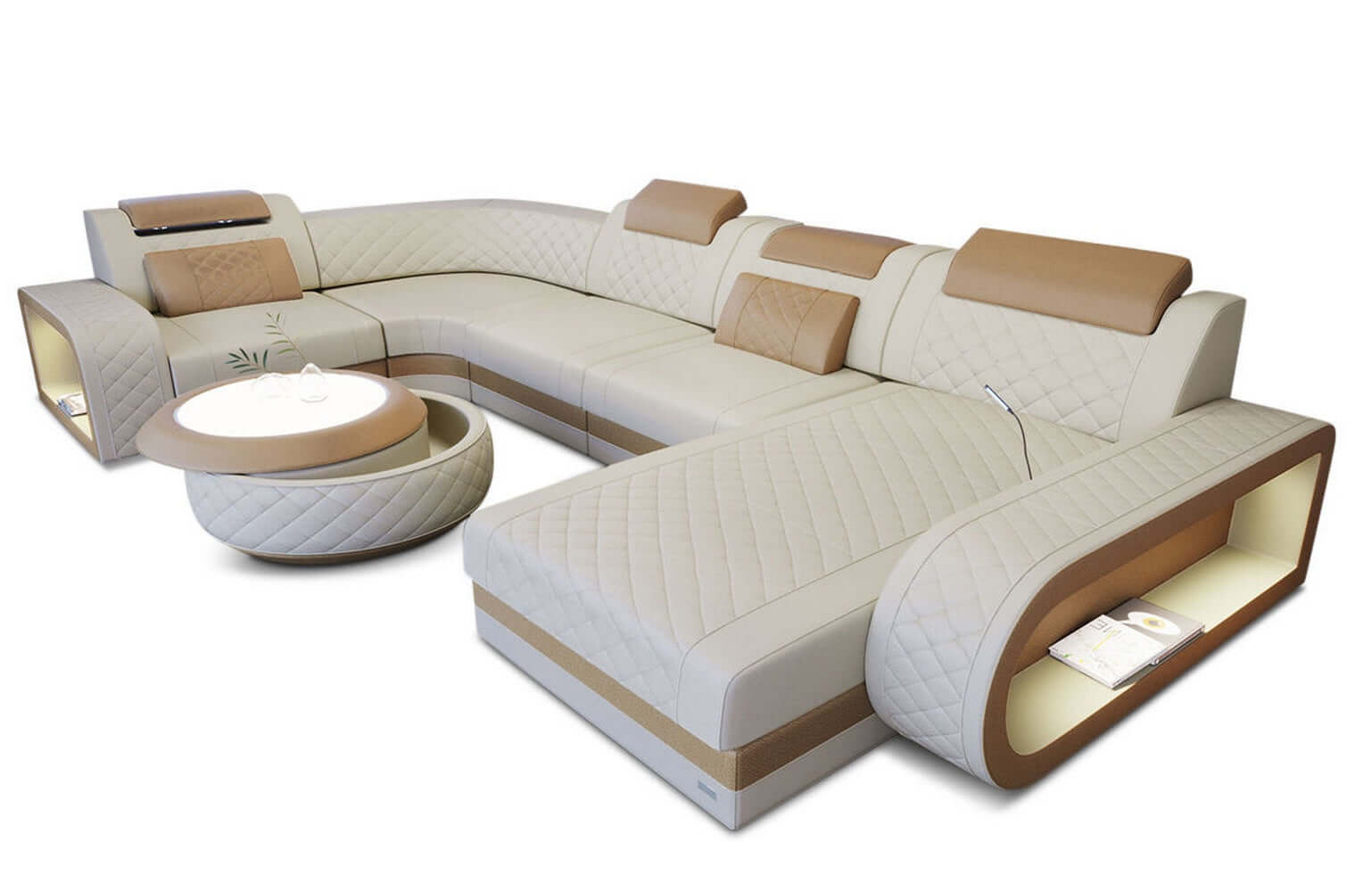 Stoff Wohnlandschaft Berlin U-Form Elfenbein-Sandbeige