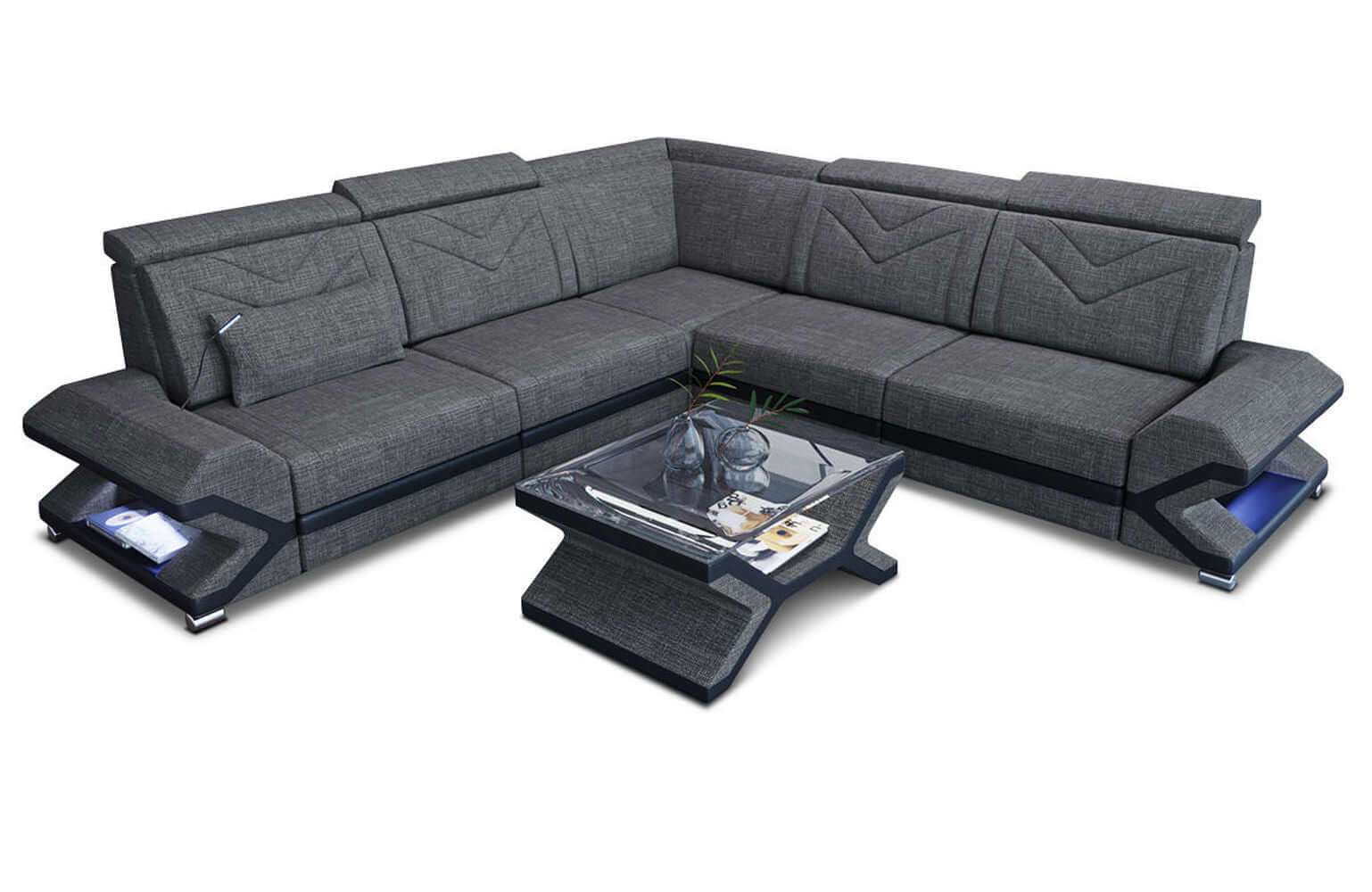 Ecksofa Sorrento L-Form aus Stoff Grau-Schwarz