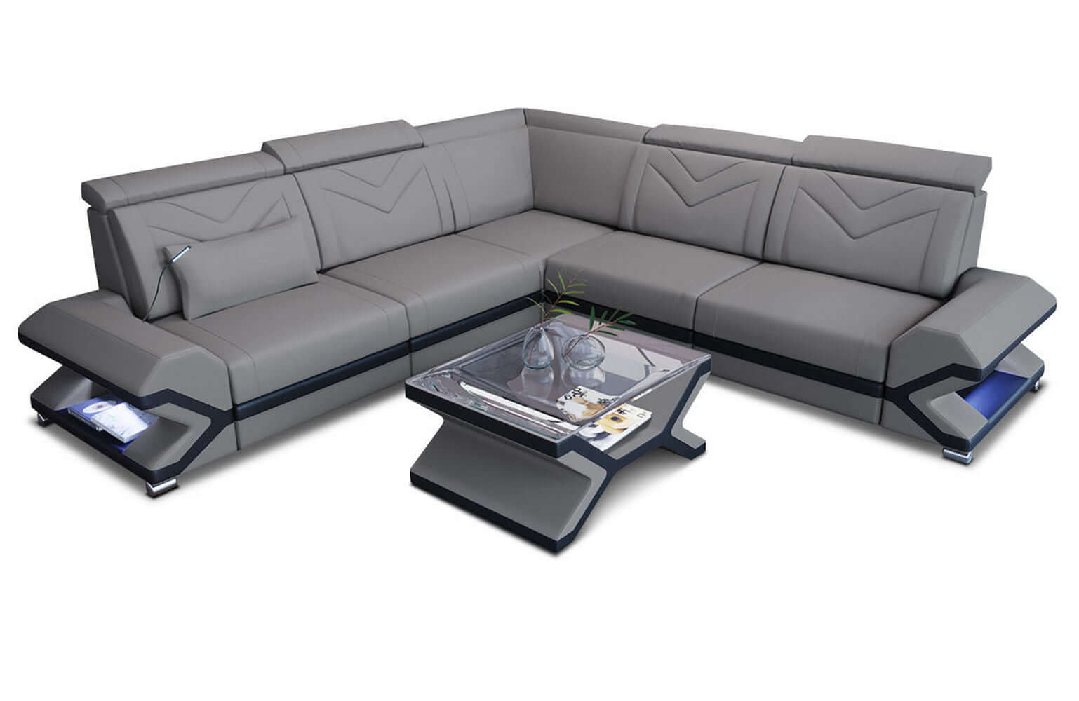 Ecksofa Sorrento L Form aus Stoff hellgrau-schwarz