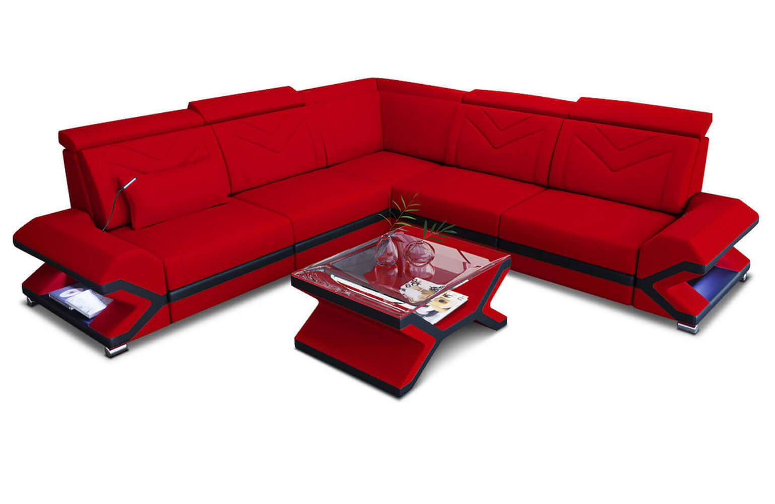 Ecksofa Sorrento L-Form aus Stoff Rot-Schwarz
