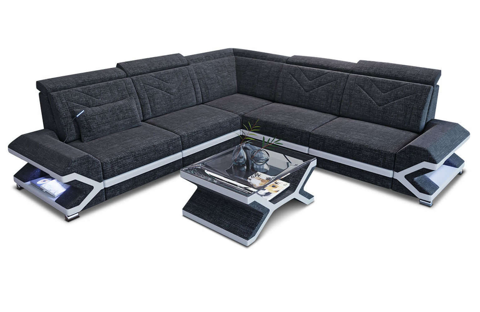 Ecksofa Sorrento L Form aus Stoff schwarzgrau-weiß