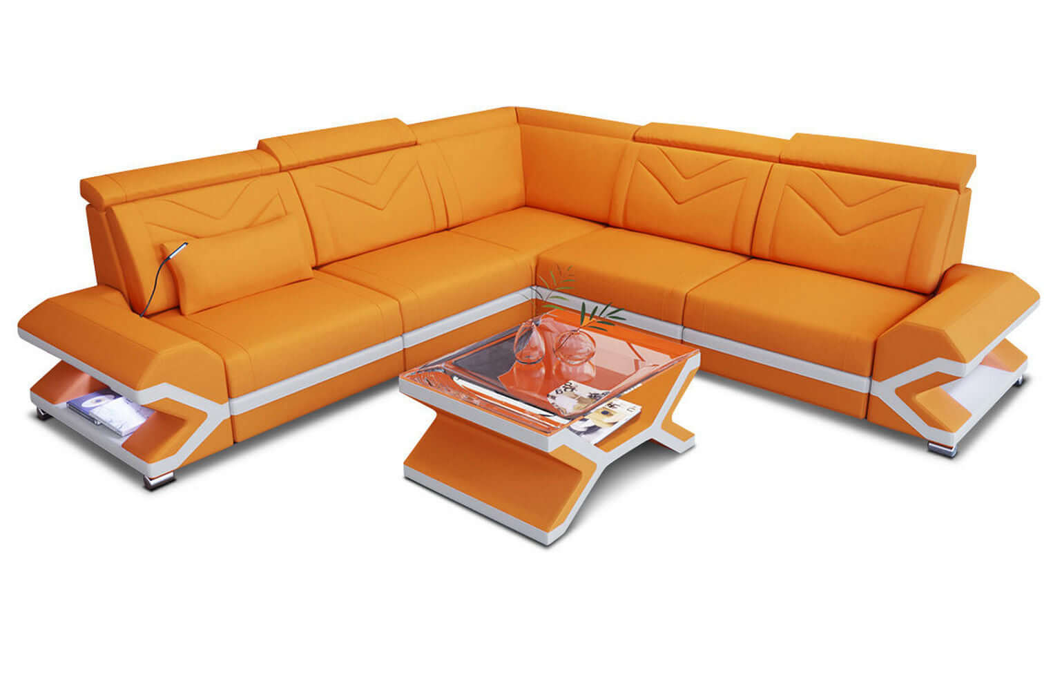 Ecksofa Sorrento L Form aus Stoff apricot-weiß