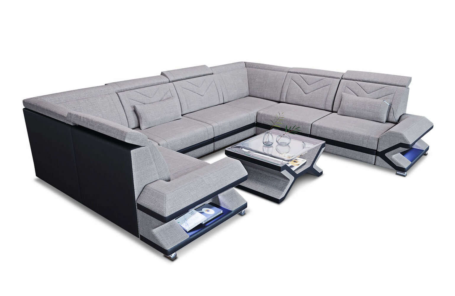 Wohnlandschaft Sorrento U-Form aus Stoff Macchiato-Schwarz
