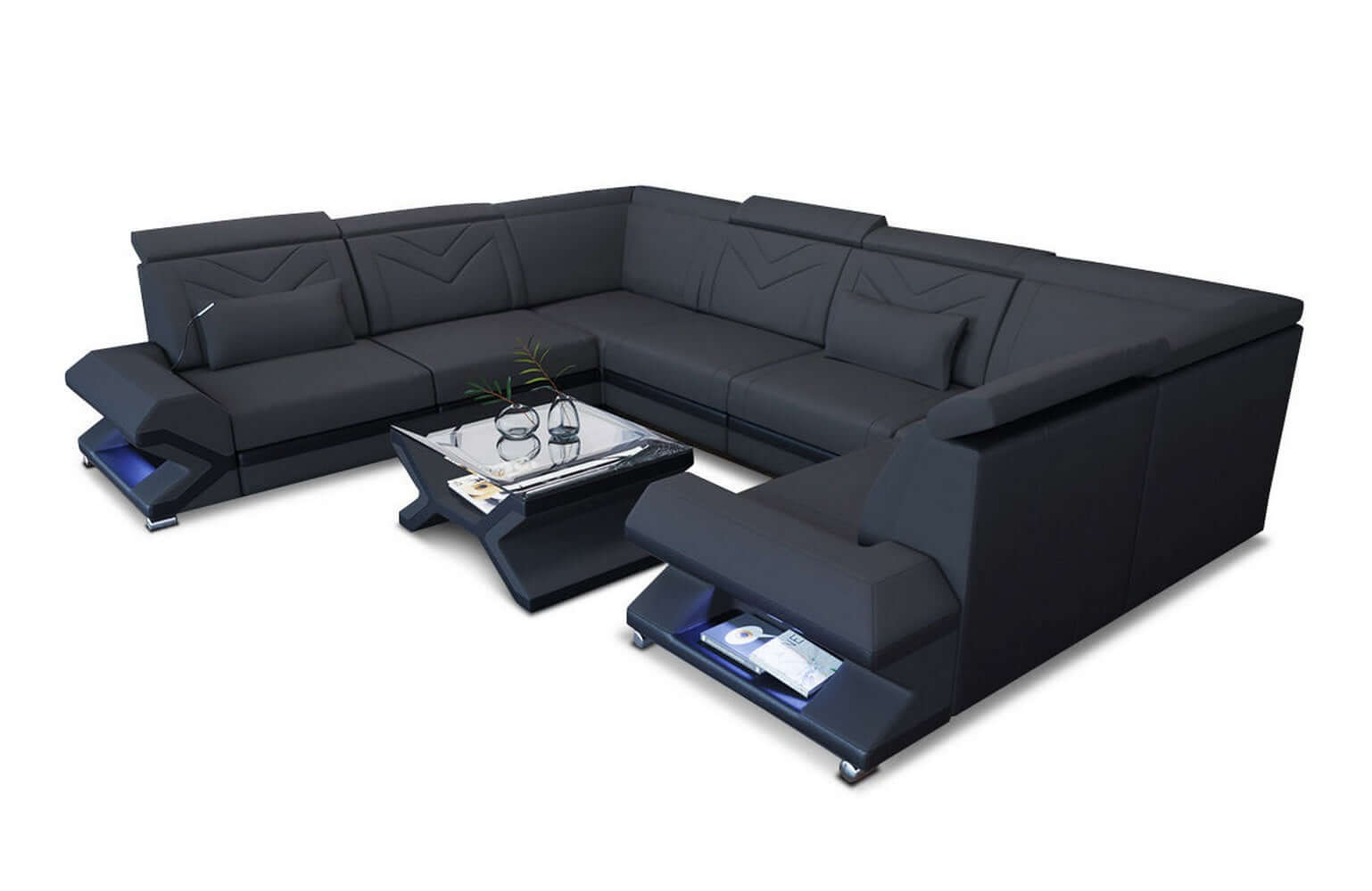 Wohnlandschaft Sorrento U-Form aus Stoff Dunkelgrau-Schwarz