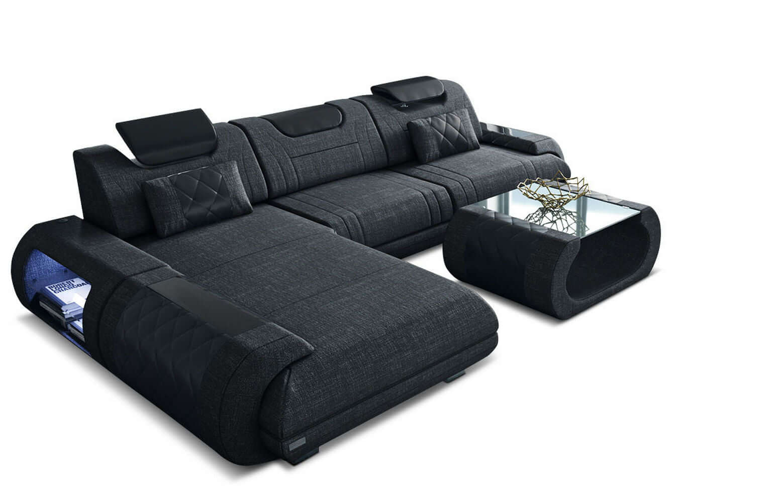 Stoffsofa Rimini L-Form – Modern und Bequem Schwarzgrau-Schwarz