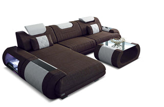 Stoffsofa Rimini L-Form – Modern und Bequem in Strukturstoff und der Farbe Graubraun und Weiß - Ausrichtung links