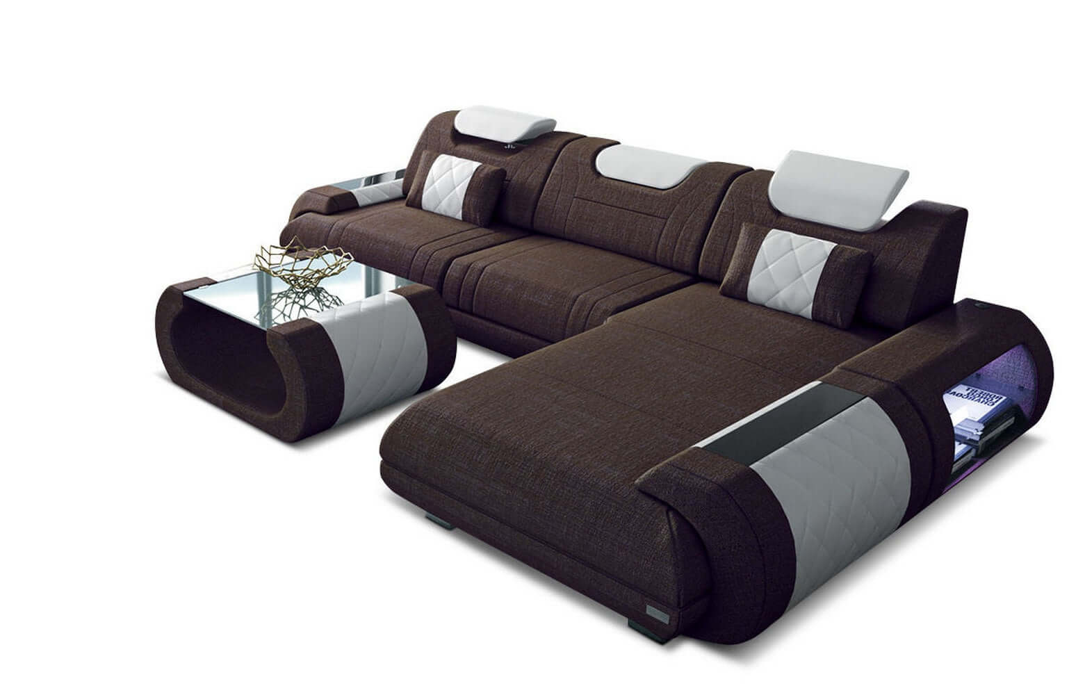 Stoffsofa Rimini L-Form – Modern und Bequem Graubraun-Weiß