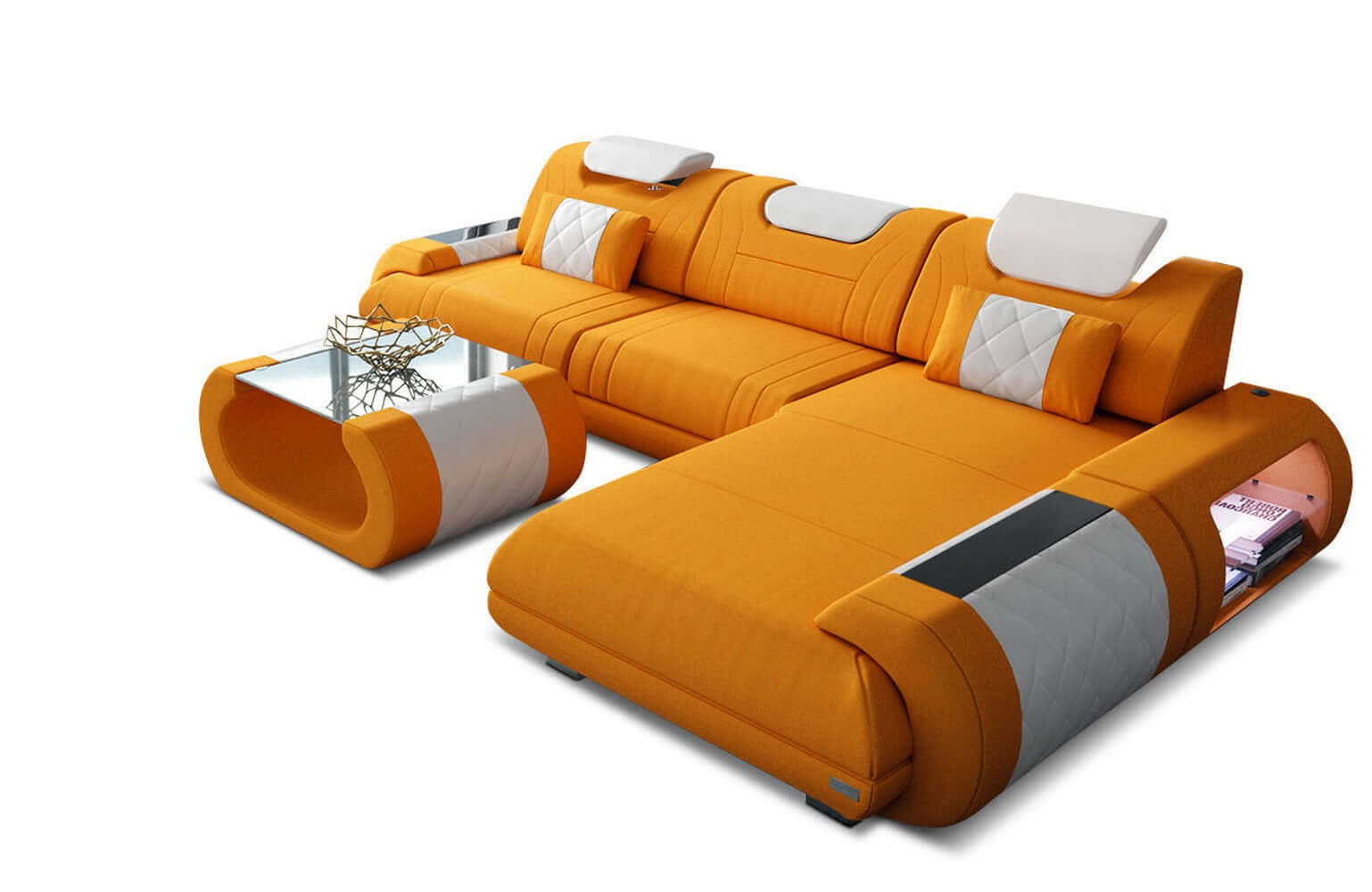 Stoffsofa Rimini L-Form – Modern und Bequem Apricot-Weiß