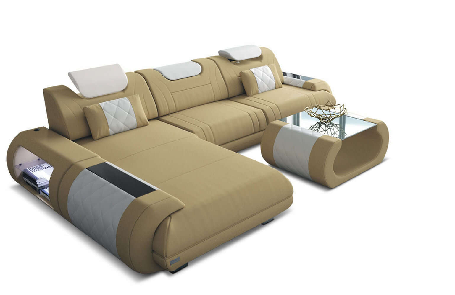 Stoffsofa Rimini L-Form – Modern und Bequem Beige-Weiß