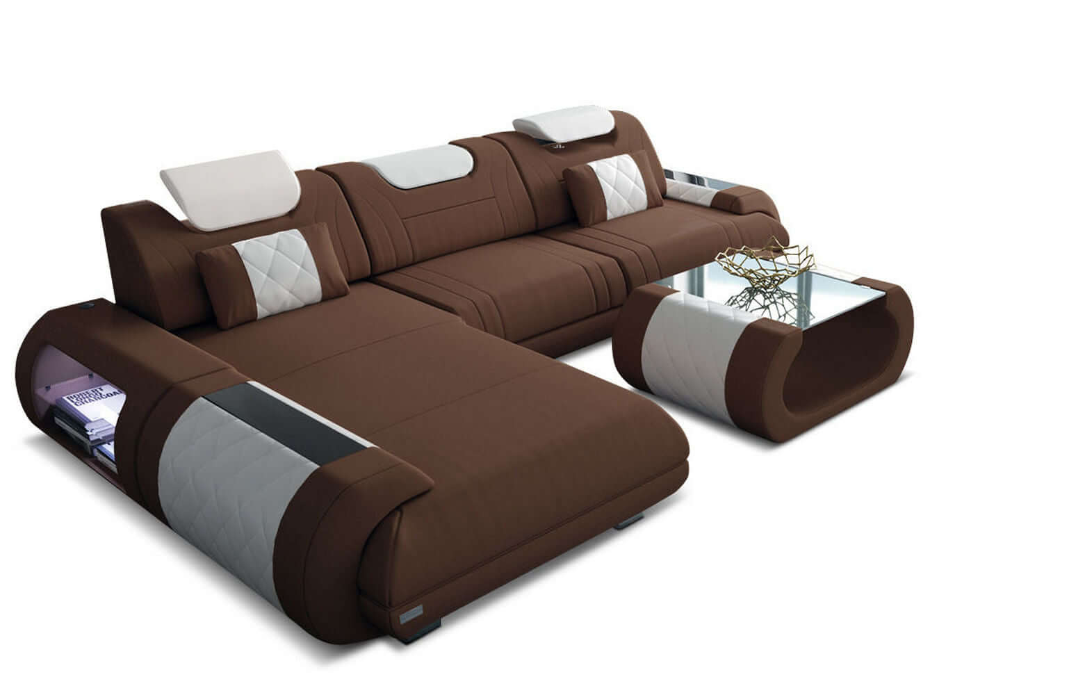 Stoffsofa Rimini L-Form – Modern und Bequem Hellbraun-Weiß