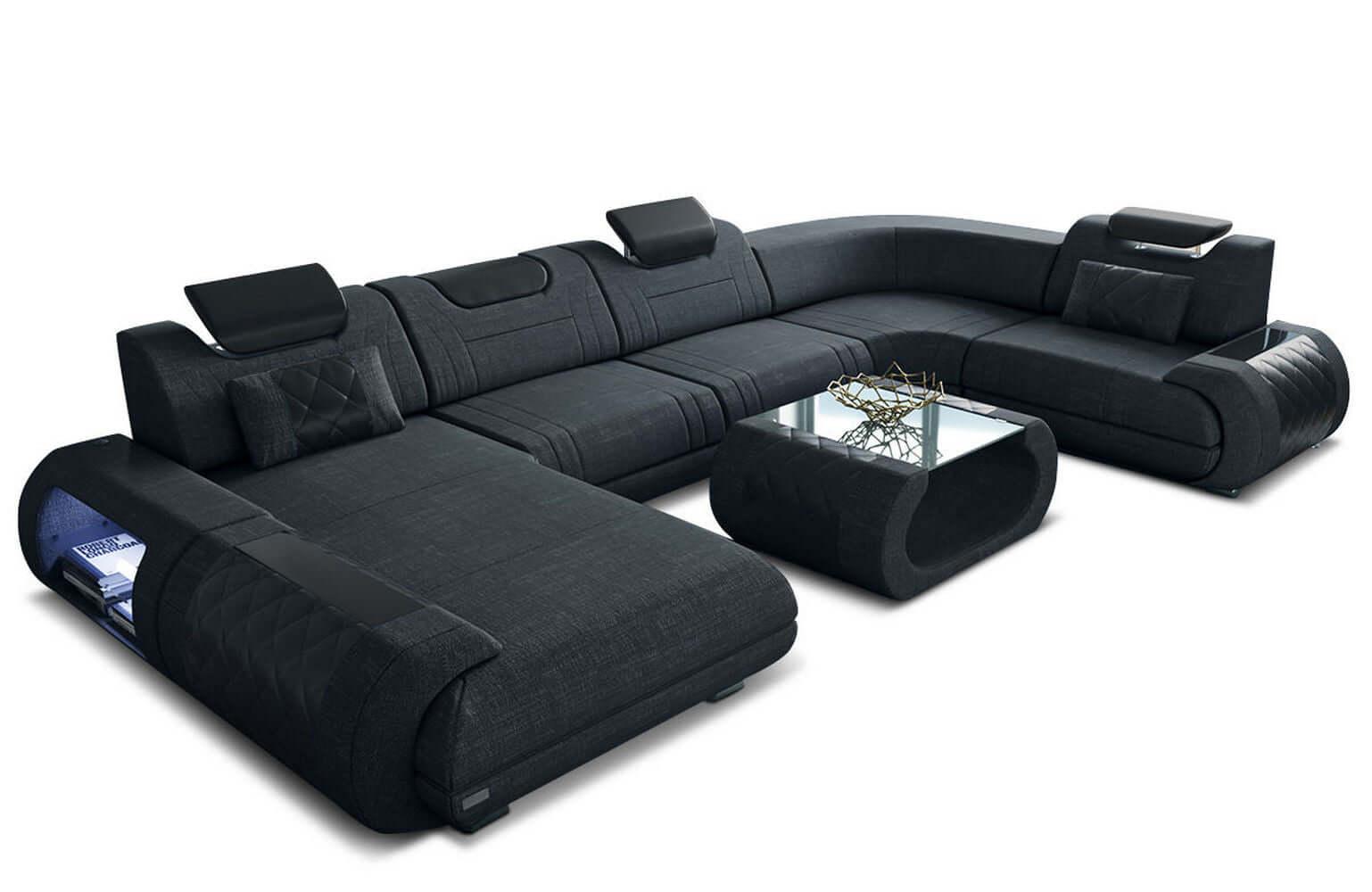 Wohnlandschaft Rimini U-Form aus Stoff Schwarz-Weiß