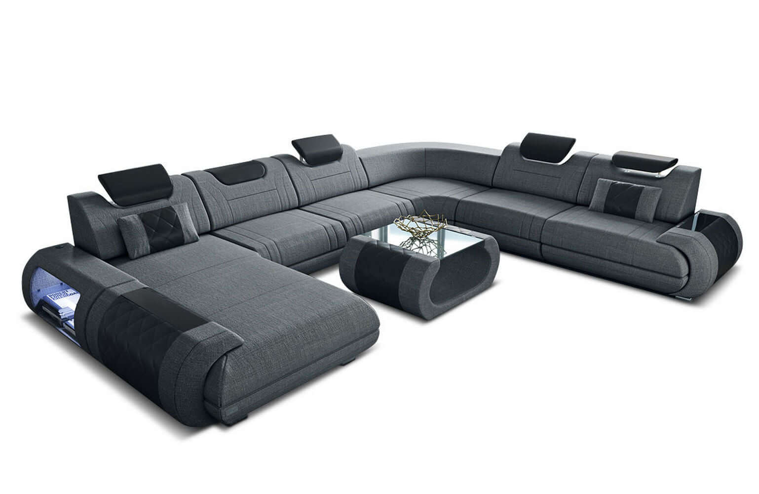 XXL Stoff Wohnlandschaft Rimini – Modern & Bequem Grau-Schwarz