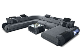 XXL Stoff Wohnlandschaft Rimini – Modern & Bequem in Strukturstoff und der Farbe Grau und Schwarz - Ausrichtung rechts