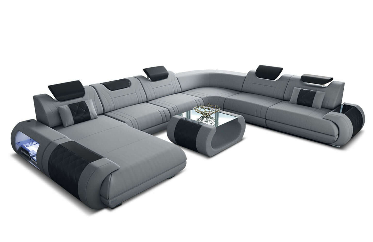 XXL Stoff Wohnlandschaft Rimini – Modern & Bequem Hellgrau-Schwarz