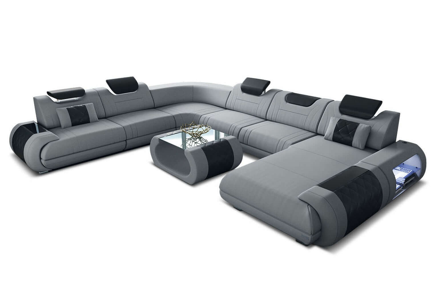 XXL Stoff Wohnlandschaft Rimini – Modern & Bequem Hellgrau-Schwarz