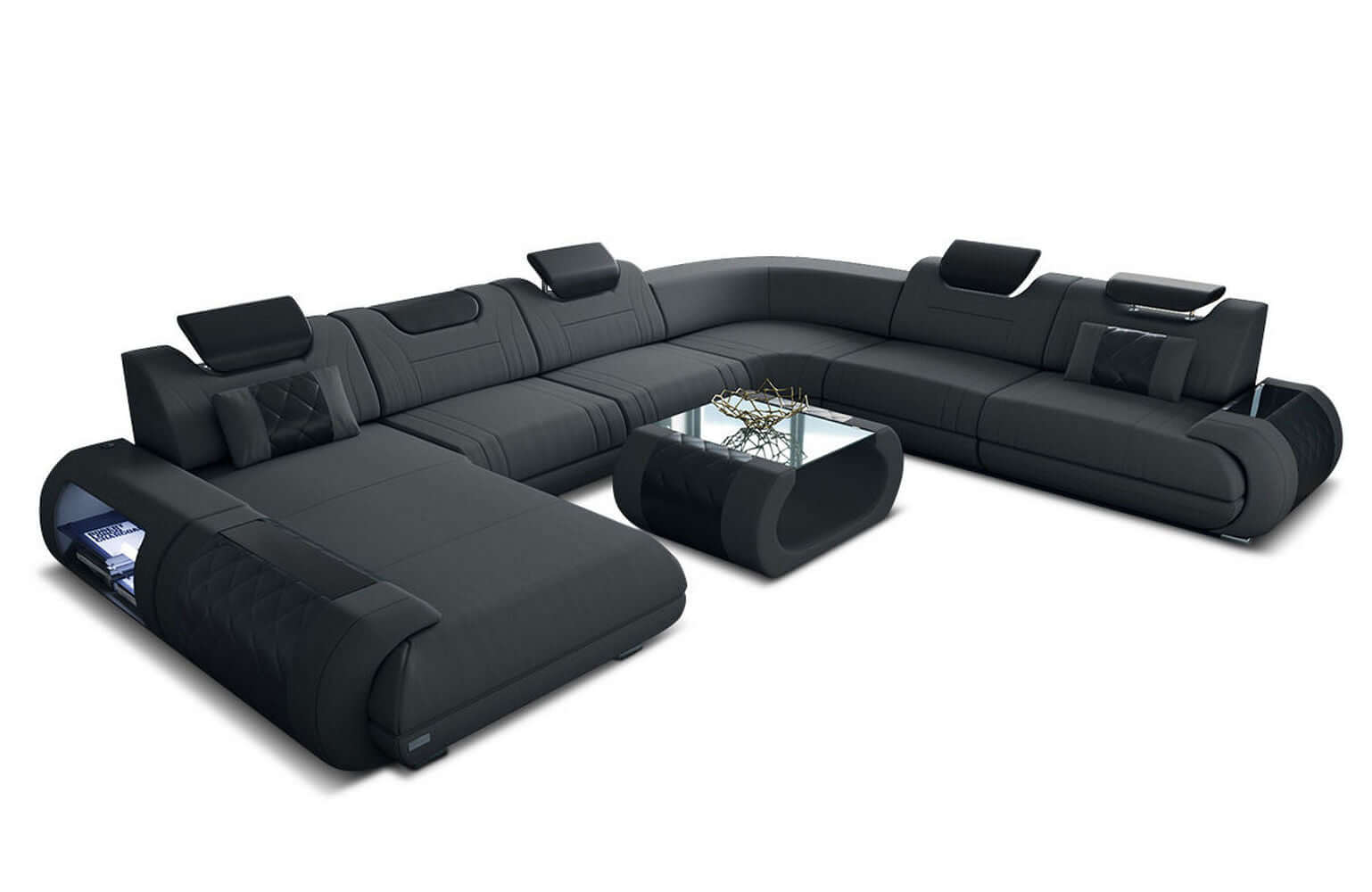 XXL Stoff Wohnlandschaft Rimini – Modern & Bequem Dunkelgrau-Schwarz