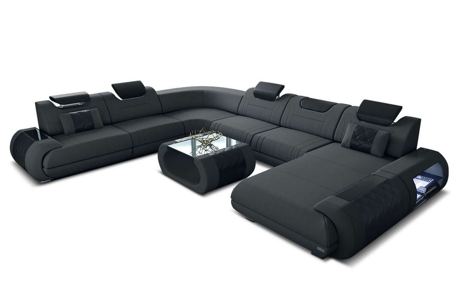 XXL Stoff Wohnlandschaft Rimini – Modern & Bequem Dunkelgrau-Schwarz
