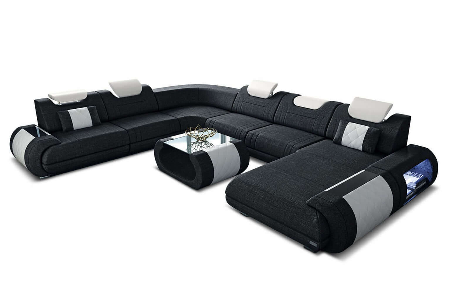 XXL Stoff Wohnlandschaft Rimini – Modern & Bequem Dunkelgrau-Weiß