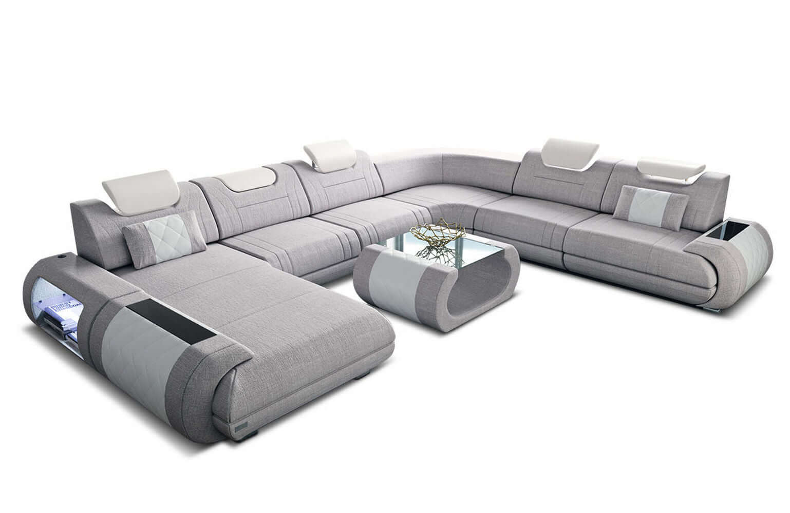 XXL Stoff Wohnlandschaft Rimini – Modern & Bequem Macchiato-Weiß