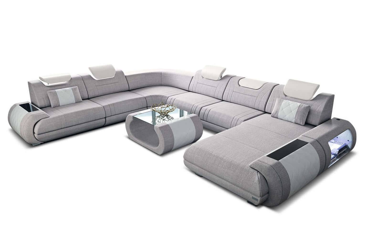 XXL Stoff Wohnlandschaft Rimini – Modern & Bequem Macchiato-Weiß