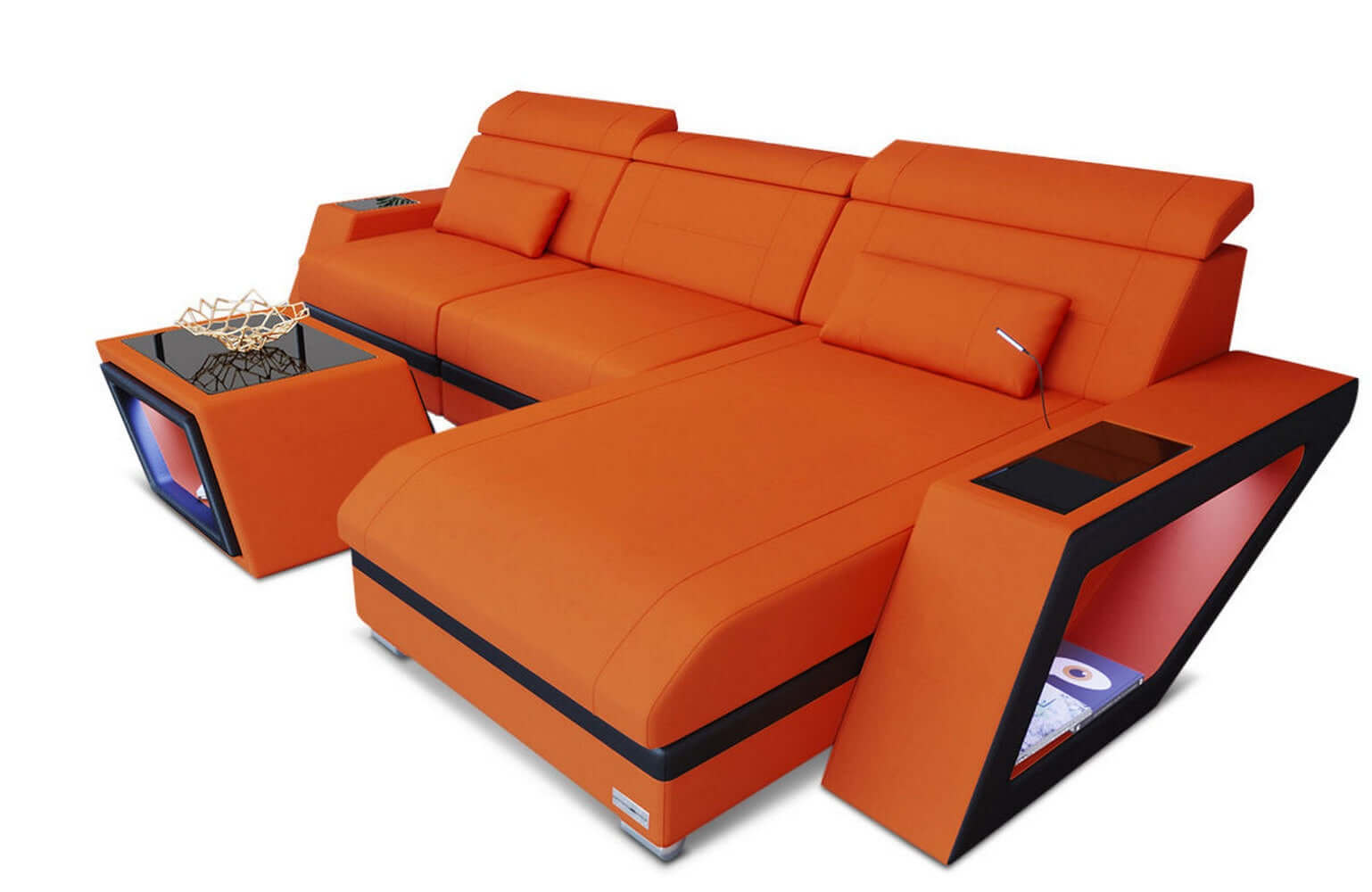 Ecksofa Catania L Form aus Stoff orange-schwarz