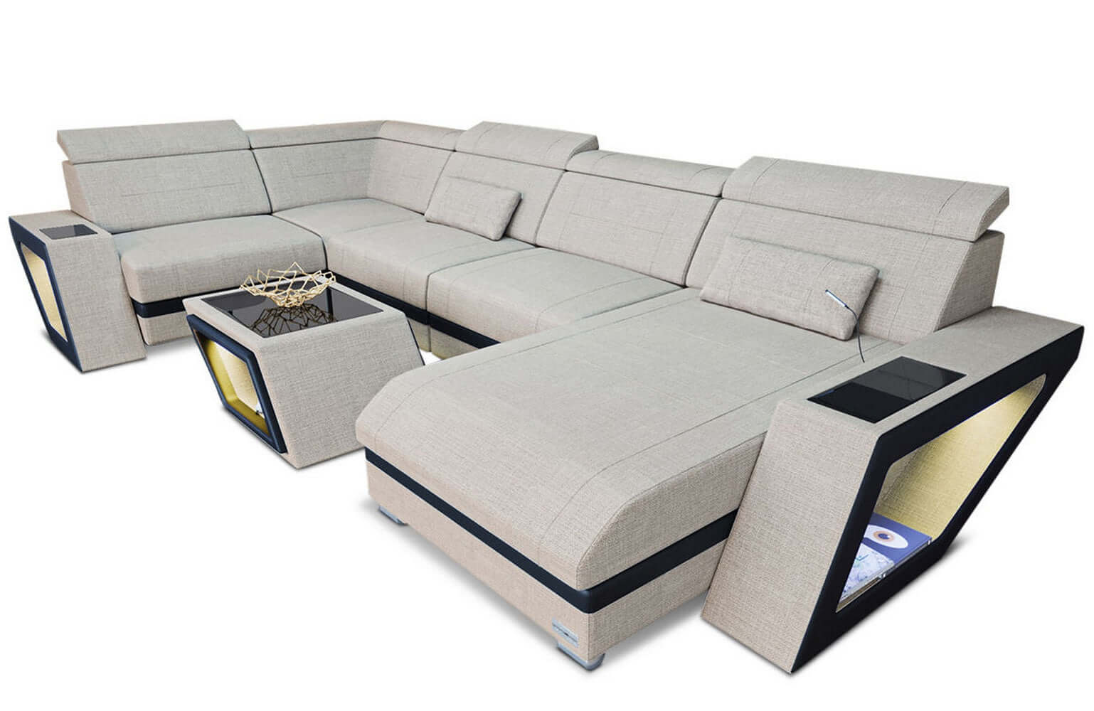 Stoff Wohnlandschaft Catania – Modern & Bequem Elfenbein-Schwarz