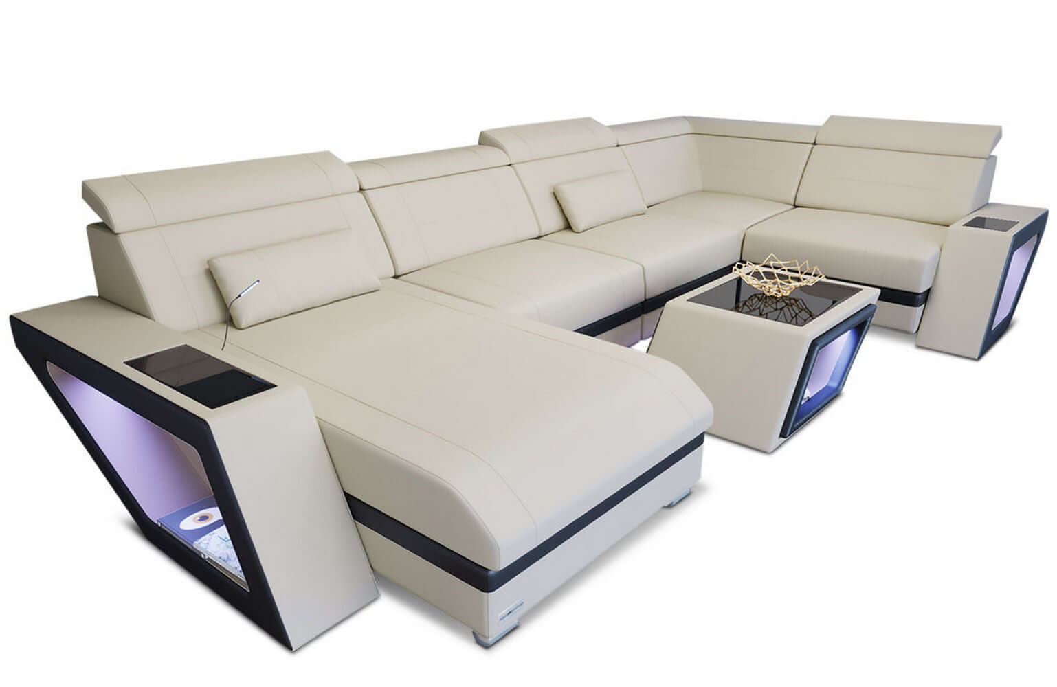 Stoff Wohnlandschaft Catania – Modern & Bequem Elfenbein-Schwarz