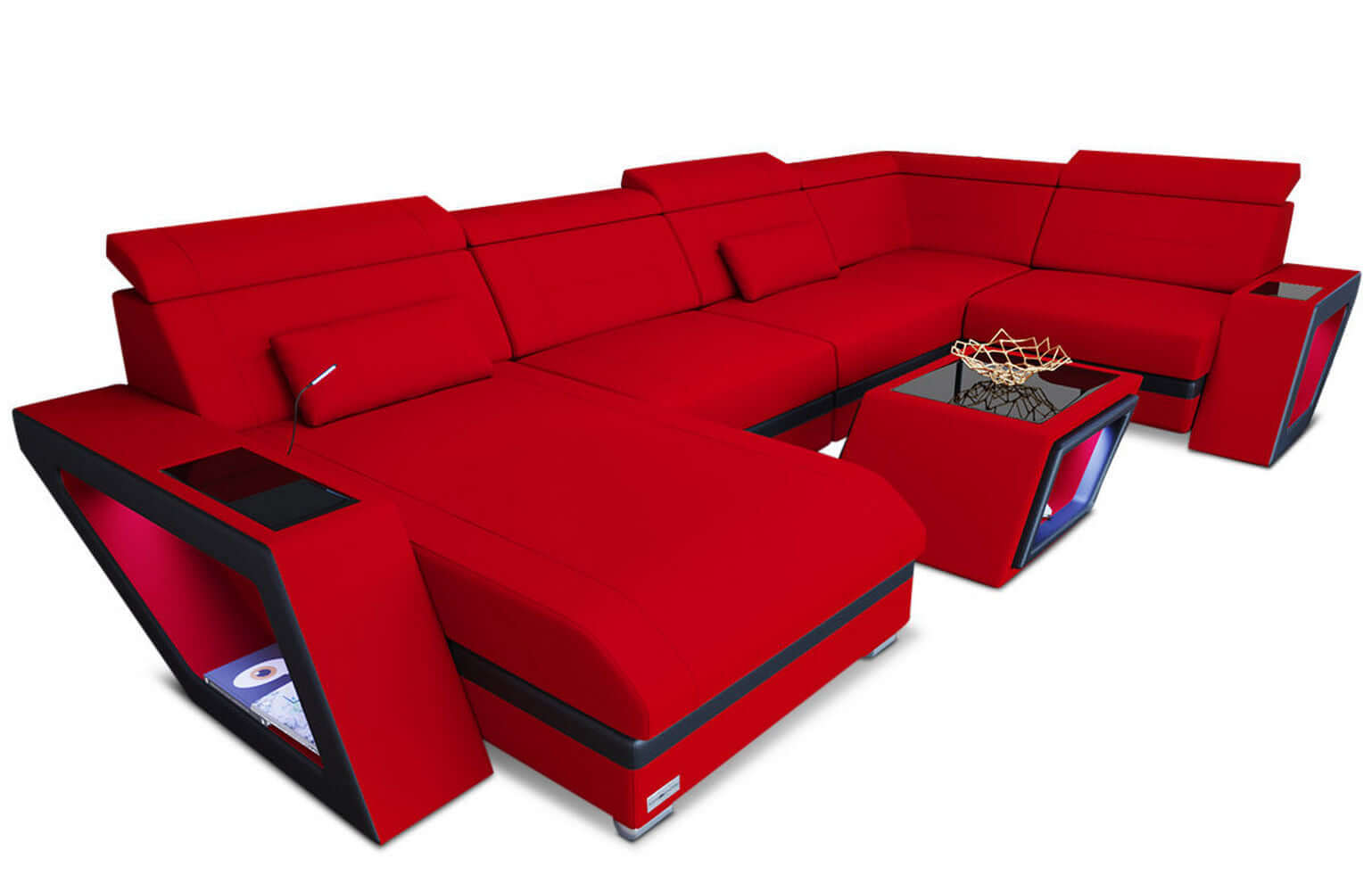 Stoff Wohnlandschaft Catania – Modern & Bequem Rot-Schwarz